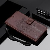 Voor Xiaomi Mi 10 Lite / Mi 10 Lite 5G Boom & Kat Reliëfpatroon Horizontale Flip Leren Case met Houder & Kaartsleuven & Portemonnee & Lanyard (Koffie)