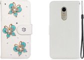 Voor Xiaomi Redmi Note 4 Horizontale Flip Effen Kleur Strass Leren Case met Kaartsleuf & Portemonnee & Houder (Drie Vlinders)
