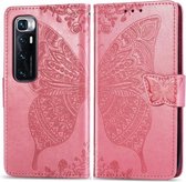 Voor Xiaomi Mi 10 Ultra Butterfly Love Flower reliëf horizontale flip lederen tas met houder & kaartsleuven & portemonnee & lanyard (roze)