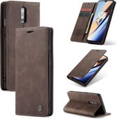 CaseMe-013 Multifunctionele horizontale leren flip case met kaartsleuf en houder voor OnePlus 7 (koffie)