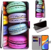 Voor Geschikt voor Xiaomi Redmi 9C Gekleurde Tekening Cross Textuur Horizontale Flip PU Lederen Case met Houder & Kaartsleuven & Portemonnee & Lanyard (Kleurrijke Taarten)