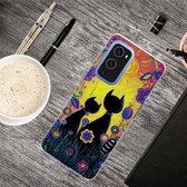 Voor OnePlus 9 Pro schokbestendig geverfd transparant TPU beschermhoes (olieverfschilderij zwarte kat)