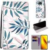 Voor Xiaomi Poco X3 NPC Gekleurde Tekening Cross Textuur Horizontale Flip PU Lederen Case met Houder & Kaartsleuven & Portemonnee & Lanyard (Roze Groen Blad)