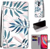 Voor Geschikt voor Xiaomi Redmi Note 8 Pro Gekleurde Tekening Cross Textuur Horizontale Flip PU Lederen Case met Houder & Kaartsleuven & Portemonnee & Lanyard (Roze Groen Blad)