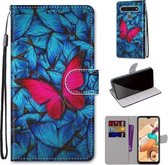 Voor LG K41s / K51s Gekleurde Tekening Cross Textuur Horizontale Flip PU Lederen Case met Houder & Kaartsleuven & Portemonnee & Lanyard (Blauw Rood Vlinder)