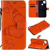 Voor Geschikt voor Xiaomi Redmi 9C 3D-vlinders reliëfpatroon horizontaal flip lederen tas met houder & kaartsleuf & portemonnee (oranje)