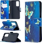 Voor Xiaomi Mi 10T / 10 Pro 5G Gekleurd tekeningpatroon Horizontale flip lederen hoes met houder & kaartsleuven & portemonnee (gouden vlinder)