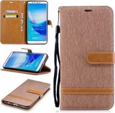 Leren hoesje in bijpassende denimtextuur voor Huawei Y9 2018 & Enjoy 8 Plus, met houder & kaartsleuven & portemonnee & lanyard (bruin)