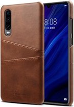 Suteni Calf Texture-beschermhoes voor Huawei P30, met kaartsleuven (koffie)