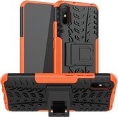 Voor Xiaomi Redmi 9A Bandentextuur Schokbestendig TPU + pc-beschermhoes met houder (oranje)