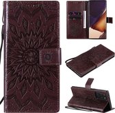 Voor Samsung Galaxy Note20 Ultra Reliëf Zonnebloem Patroon Horizontale Flip PU Lederen Case met Houder & Kaartsleuven & Portemonnee & Lanyard (Bruin)