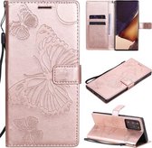 Voor Samsung Galaxy Note20 Ultra 3D vlinders reliëf patroon horizontale flip lederen tas met houder & kaartsleuf & portemonnee (rose goud)