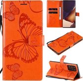 Voor Samsung Galaxy Note20 Ultra 3D vlinders reliëf patroon horizontale flip lederen tas met houder & kaartsleuf & portemonnee (oranje)