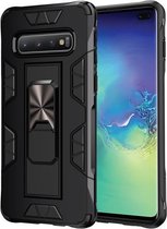 Voor Samsung Galaxy S10 Soldier Armor Shockproof TPU + PC Magnetische beschermhoes met houder (zwart)