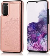 Voor Samsung Galaxy S20 Plus dubbele gesp Mandala patroon PU + TPU beschermhoes met kaartsleuven & houder & fotolijst (rose goud)
