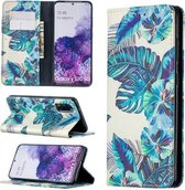 Voor Samsung Galaxy S20 Gekleurde tekening patroon onzichtbare magnetische horizontale flip PU lederen tas met houder & kaartsleuven & portemonnee (blauwe bladeren)