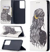 Voor Samsung Galaxy S21 Ultra 5G Gekleurde Tekening Patroon Onzichtbare Magnetische Horizontale Flip PU Lederen Case met Houder & Kaartsleuven & Portemonnee (Meisje)