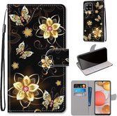 Voor Samsung Galaxy A42 5G Gekleurde Tekening Cross Textuur Horizontale Flip PU Lederen Case met Houder & Kaartsleuven & Portemonnee & Lanyard (Goud Diamant Vlinder)