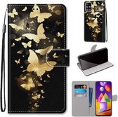 Voor Samsung Galaxy M31s Gekleurde Tekening Cross Textuur Horizontale Flip PU Lederen Case met Houder & Kaartsleuven & Portemonnee & Lanyard (Golden Butterfly Group)