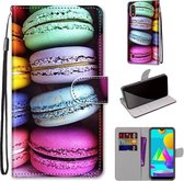 Voor Samsung Galaxy M01 Gekleurde Tekening Cross Textuur Horizontale Flip PU Lederen Case met Houder & Kaartsleuven & Portemonnee & Lanyard (Kleurrijke Laagcake)