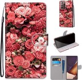 Voor Samsung Galaxy Note 20 Ultra Gekleurde Tekening Cross Textuur Horizontale Flip PU Lederen Case met Houder & Kaartsleuven & Portemonnee & Lanyard (Pink Rose Garden)