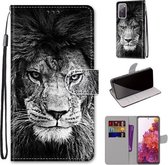 Voor Samsung Galaxy S20 FE 5G Gekleurde Tekening Cross Textuur Horizontale Flip PU Lederen Case met Houder & Kaartsleuven & Portemonnee & Lanyard (Zwart-witte Leeuwenkop)