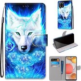 Voor Samsung Galaxy A42 5G Gekleurde Tekening Cross Textuur Horizontale Flip PU Lederen Case met Houder & Kaartsleuven & Portemonnee & Lanyard (Dick Rose Wolf)