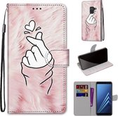 Voor Samsung Galaxy A8 2018 Gekleurde Tekening Cross Textuur Horizontale Flip PU Lederen Case met Houder & Kaartsleuven & Portemonnee & Lanyard (Pink Hands Than Hearts)