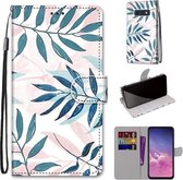Voor Samsung Galaxy S10e Gekleurde Tekening Cross Textuur Horizontale Flip PU Lederen Case met Houder & Kaartsleuven & Portemonnee & Lanyard (Roze Groene Naalden)