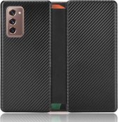 Voor Samsung Galaxy Z Fold2 5G Koolstofvezel Textuur Magnetische Horizontale Flip TPU + PC + PU lederen tas met kaartsleuf (zwart)