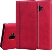 Voor Samsung Galaxy J6 Plus (2018) Frosted Business Magnetische Horizontale Flip PU lederen tas met houder & kaartsleuf & lanyard (rood)