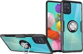 Voor Galaxy A51 schokbestendig transparant TPU + acryl beschermhoes met ringhouder (zilver zwart)