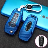 Voor Ford vouwen 3-knops auto TPU sleutel beschermhoes sleutelhoes met sleutelring (blauw)