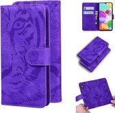Voor Samsung Galaxy A41 Tiger Embossing Pattern Horizontale Flip lederen tas met houder & kaartsleuven & portemonnee (paars)