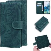 Voor Samsung Galaxy S20 Tiger Embossing Pattern Horizontale Flip lederen tas met houder & kaartsleuven & portemonnee (groen)