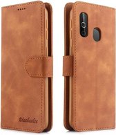 Voor Galaxy A40 Diaobaolee Pure Verse Textuur Horizontale Flip Leren Case, met Houder & Kaartsleuf & Portemonnee & Fotolijst (Geel)