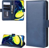 Voor Galaxy A80 / A90 dubbele gesp Crazy Horse zakelijke mobiele telefoon holster met kaarthouder beugelfunctie (blauw)