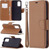 Voor Xiaomi Poco M3 Litchi Textuur Pure Kleur Horizontale Flip PU Lederen Case met Houder & Kaartsleuven & Portemonnee & Lanyard (Bruin)