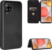 Voor Samsung Galaxy A42 5G Koolstofvezel Textuur Magnetische Horizontale Flip TPU + PC + PU lederen tas met kaartsleuf (zwart)