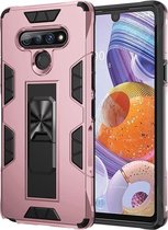 Voor LG Q Stylo 6 Armor schokbestendig TPU + PC magnetische beschermhoes met onzichtbare houder (roségoud)