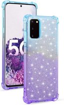 Voor Samsung Galaxy S20 5G gradiënt glitter poeder schokbestendig TPU beschermhoes (blauw paars)