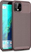 Carbon Fiber Texture Shockproof TPU Case voor Google Pixel 4 (bruin)