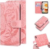Voor LG K61 Tiger Embossing Pattern Horizontale Flip lederen tas met houder & kaartsleuven & portemonnee (roze)