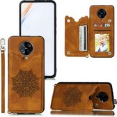 Voor Xiaomi Redmi K30 Pro Mandala Reliëf PU + TPU-hoesje met houder & kaartsleuven & fotolijst & riem (bruin)