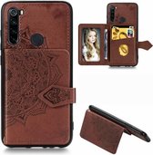 Voor Xiaomi Redmi Note 8 Mandala Reliëf Magnetische Doek PU + TPU + PC Case met Houder & Kaartsleuven & Portemonnee & Fotolijst & Riem (Bruin)