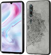 Voor Xiaomi Mi CC9 Pro Reliëf Mandala-patroon PC + TPU + stoffen telefoonhoes met draagkoord & magnetisch (grijs)