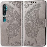 Voor Xiaomi Mi CC9 Pro / Note 10 / Note 10 Pro Butterfly Love Flower Reliëf Horizontale Flip lederen tas met beugel Lanyard Kaartsleuf Portemonnee (grijs)