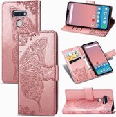 Voor LG Style3 L-41A Vlinder Liefde Bloem Reliëf Horizontale Flip Leren Case met Beugel / Kaartsleuf / Portemonnee / Lanyard (Rose Goud)