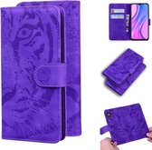 Voor Xiaomi Redmi 9 Tiger Embossing Pattern Horizontale Flip lederen tas met houder & kaartsleuven & portemonnee (paars)