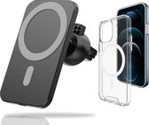 Yonovo® MagSafe Autohouder CombiDeal iPhone 12 Clear Hoesje - Lader Draadloze Ventilatierooster - Oplader 2 Apple fast snel Charger 15 W - Case - Telefoon Mobiele wallet kaarthoude